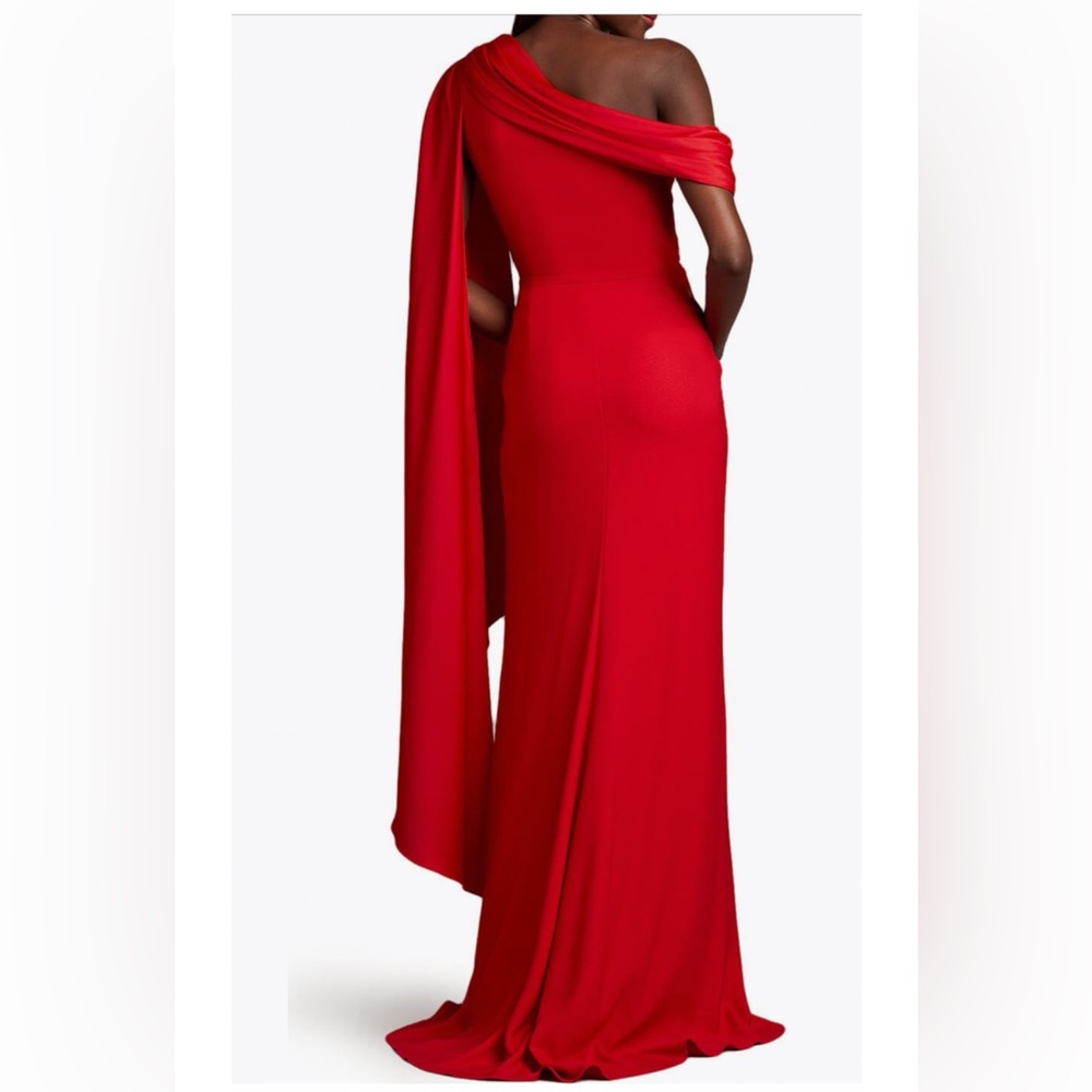 Tadashi Shoji One-Shoulder Red Draped Maxi Gown - Picture 3 of 9